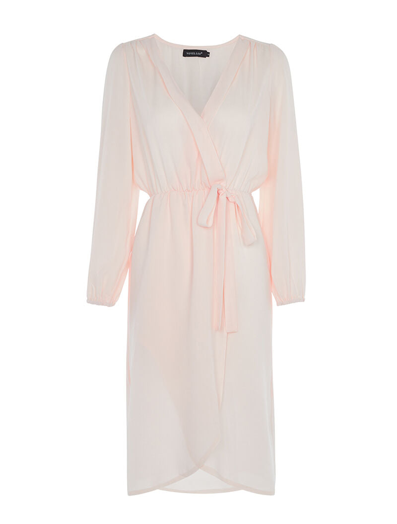 Robe fluide à manches ballon - rose orange - 1