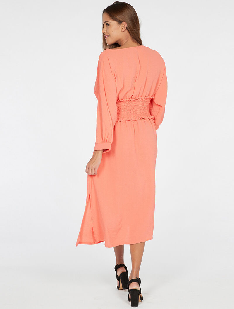 Robe fluide à taille élastiquée - corail - 3