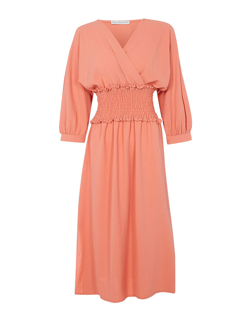 Robe fluide à taille élastiquée - corail - 4