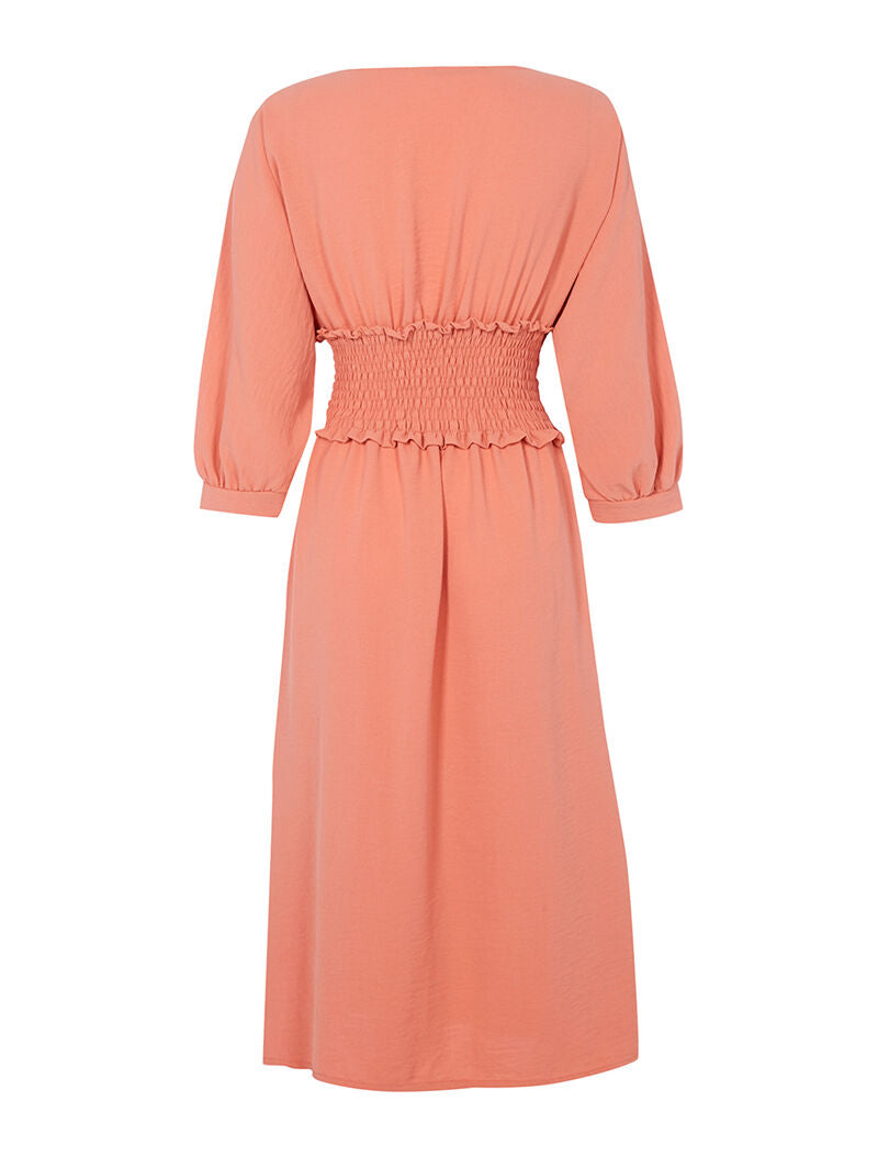 Robe fluide à taille élastiquée - corail - 5
