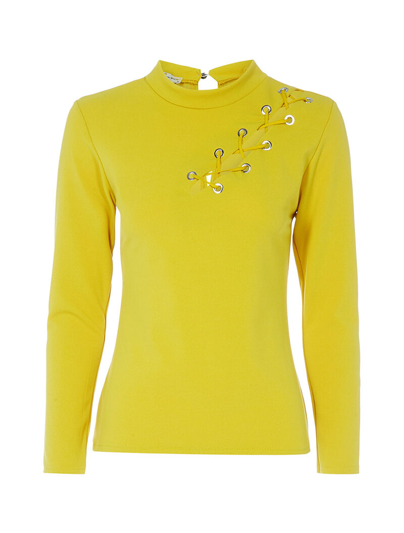Top fluide à oeillets et lacets - jaune - 1