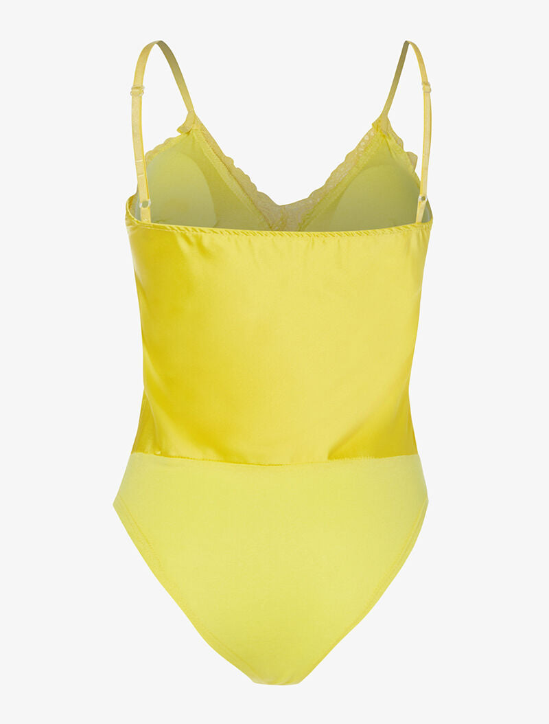 Body satiné à ventre dentelle - jaune - 2