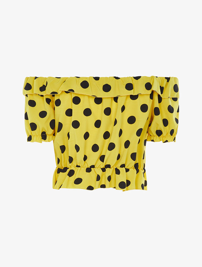 Crop top satiné à pois - jaune - 2
