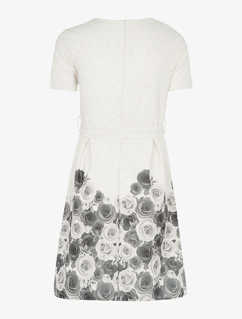 Robe coupe patineuse à imprimé foulard et roses - beige/gris foncé - 2