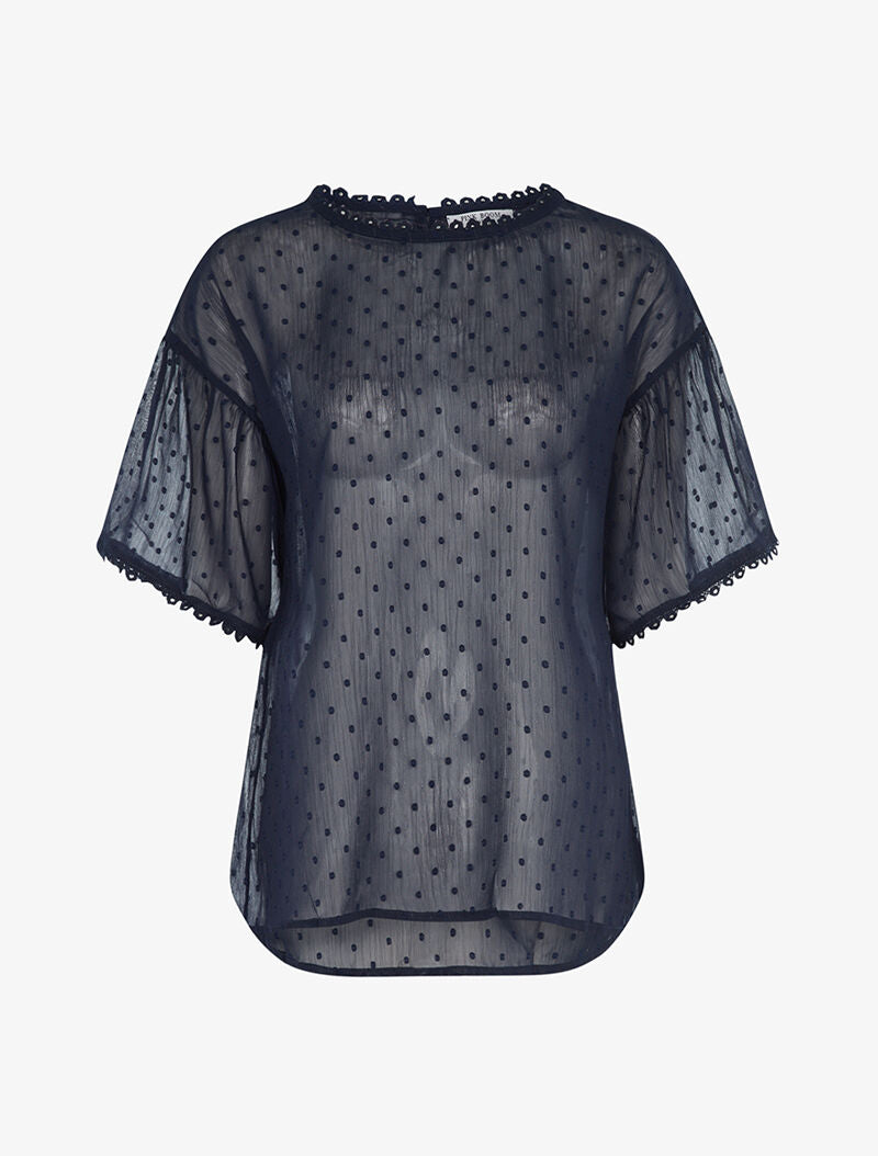 Blouse transparente à liserés argentés - marine - 3