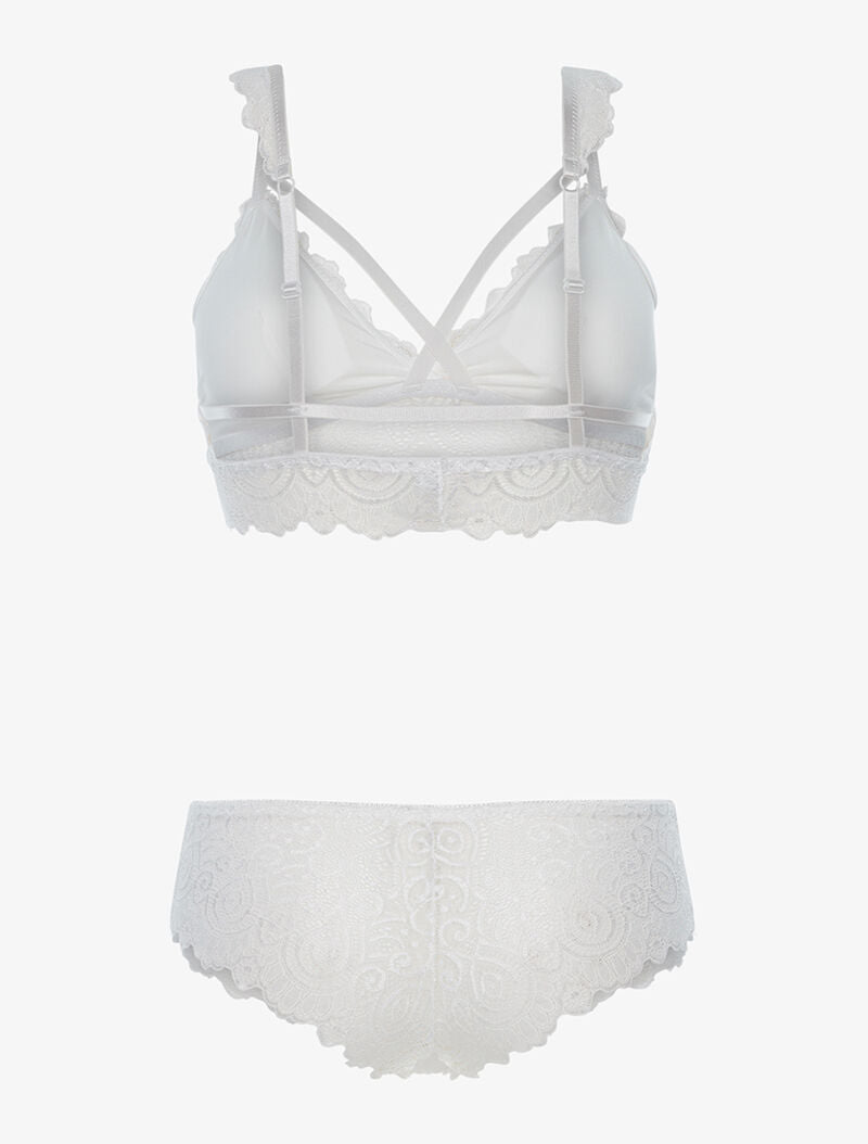 Ensemble à dentelle romantique et tanga - blanc - 2