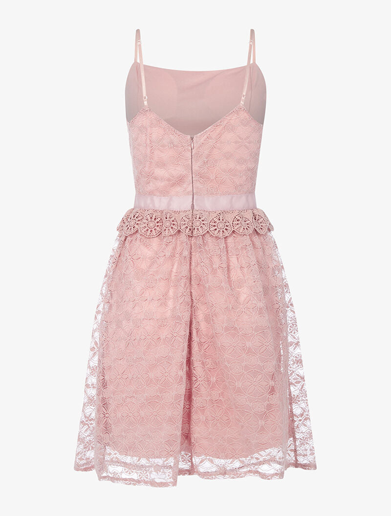 Robe irisée en dentelle et crochet - vieux rose - 2