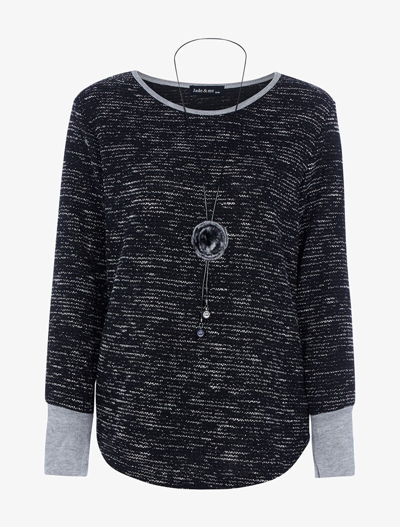 Top style chiné à sautoir - noir - 4