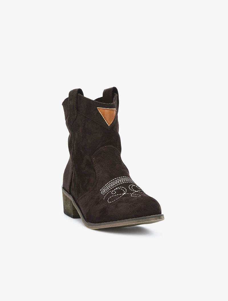 Bottines effet daim à broderies - marron chocolat - 2