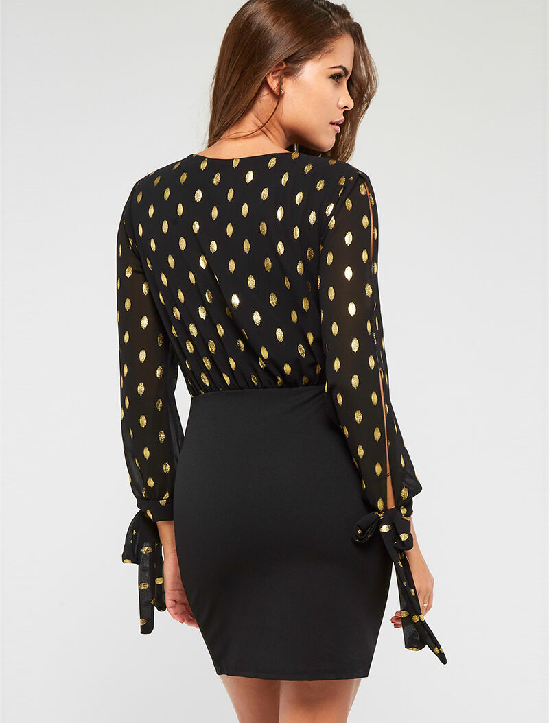 Robe cache-coeur à flocage doré - noir - 3