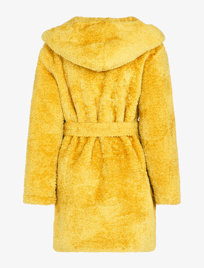 Manteau ceinturé en fourrure synthétique - moutarde - 2