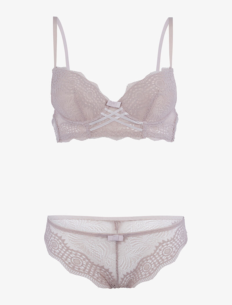 Ensemble bustier à empiècements dentelle ajourés - taupe - 1
