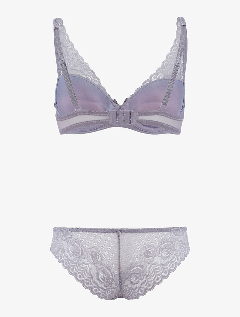 Ensemble en dentelle et décolleté en V - gris clair - 2