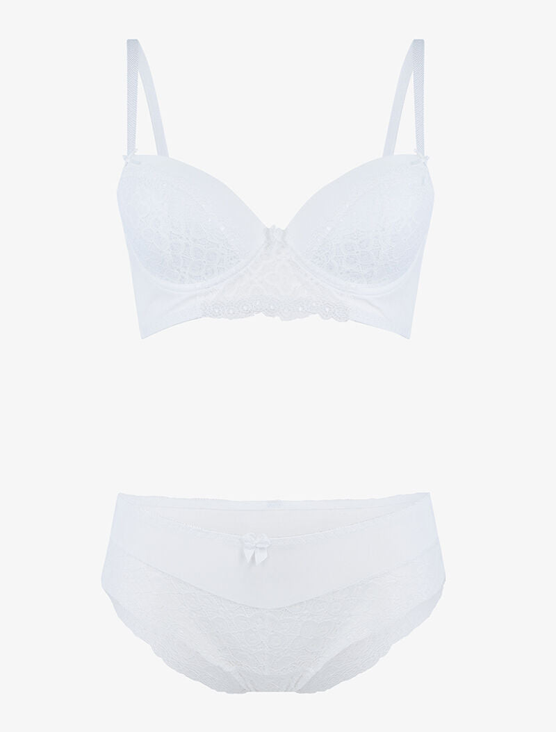 Ensemble bustier à petites fleurs en dentelle - ecru - 1