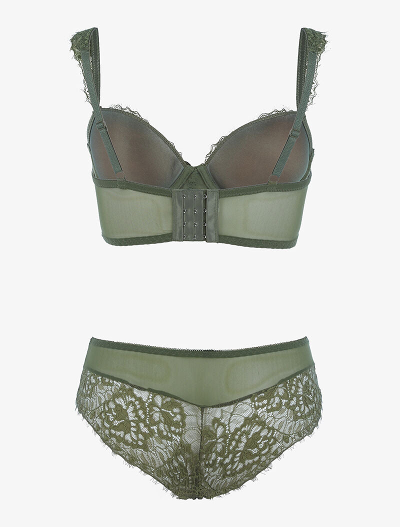 Ensemble en résille et dentelle fleurie - kaki - 2