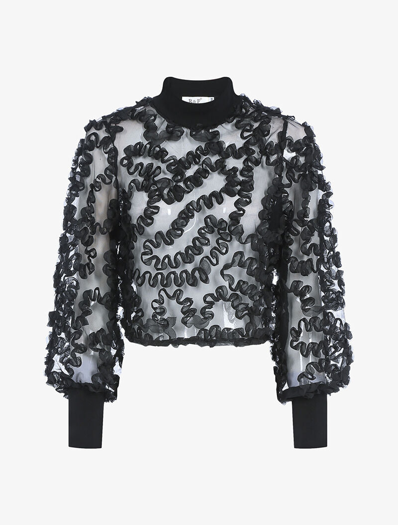 Crop top à empiècements pétales - noir - 1