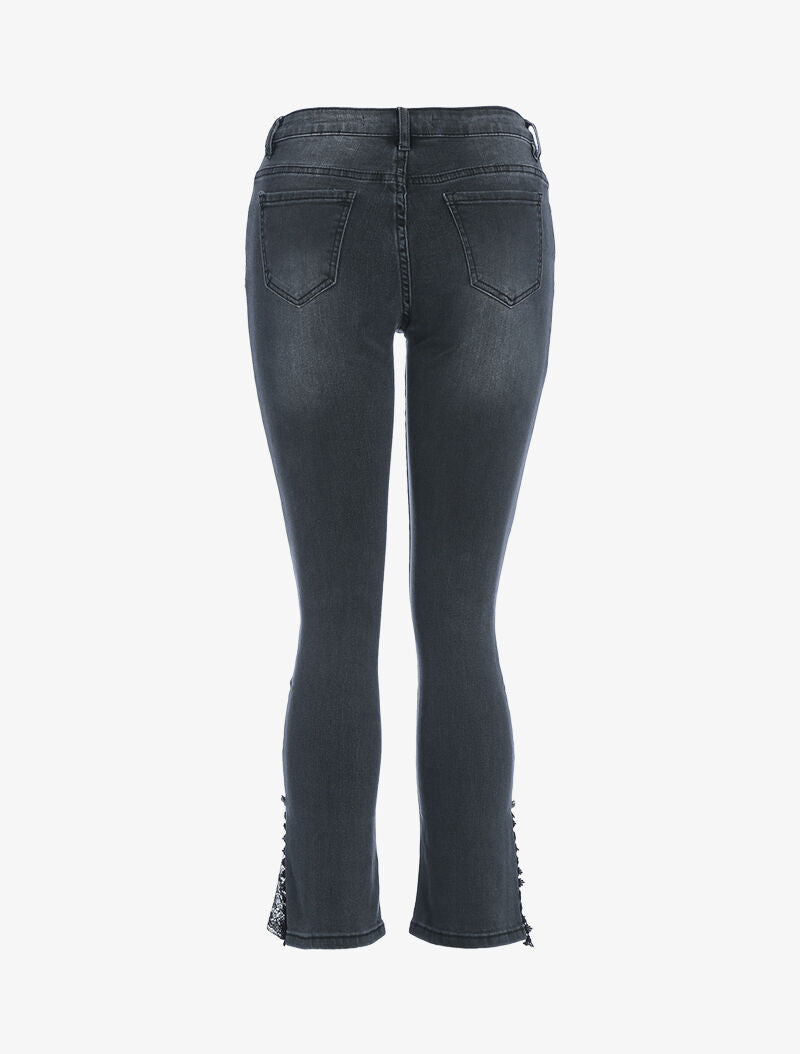 Jeans 7/8 aan boord detail kant - antraciet