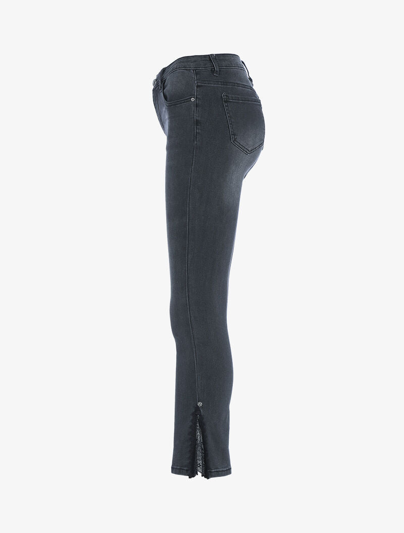 Jeans 7/8 aan boord detail kant - antraciet