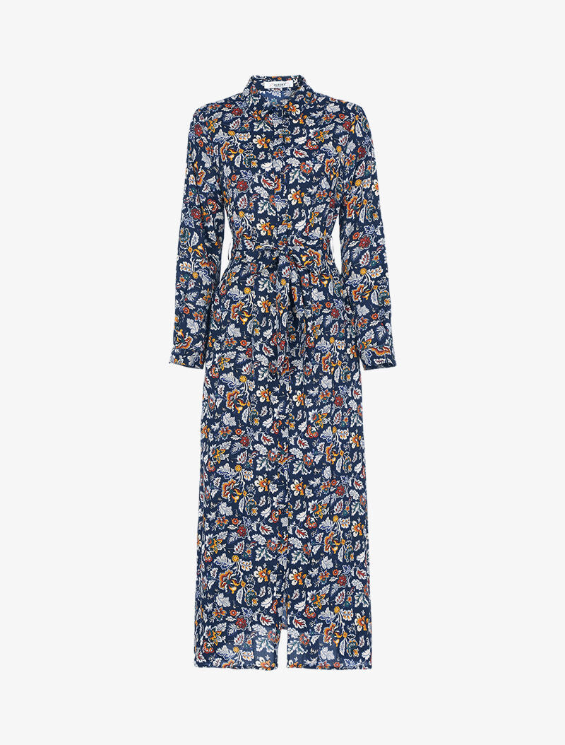 Robe longue à imprimé fleurs - marine - 3