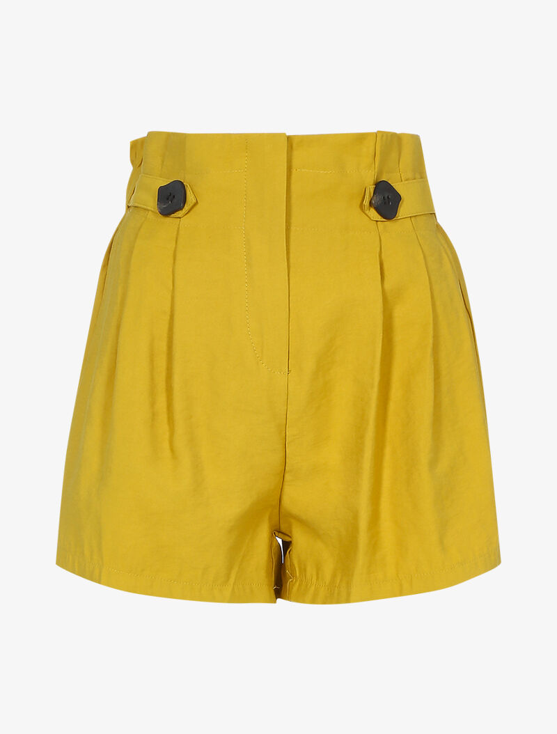 Short à taille haute froncée - jaune - 1