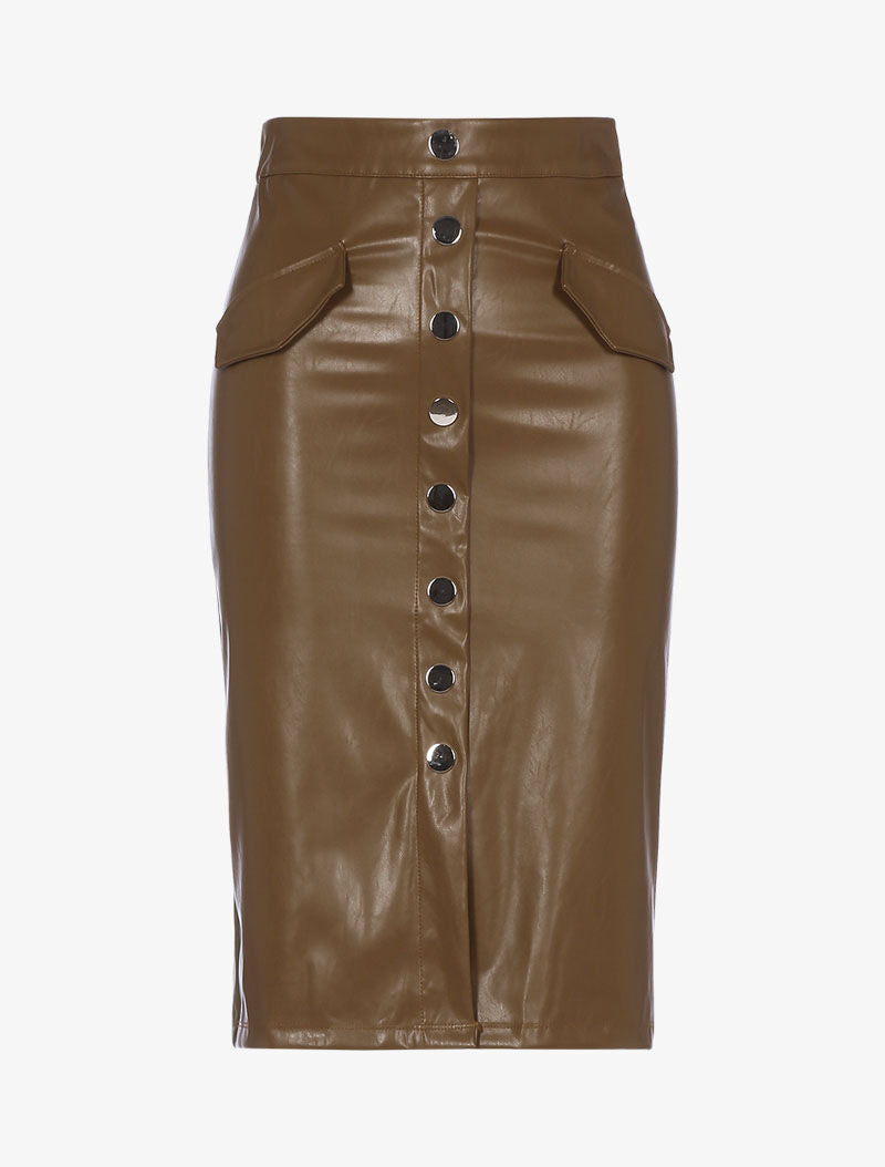 Jupe en simili à boutonnière - marron - 1