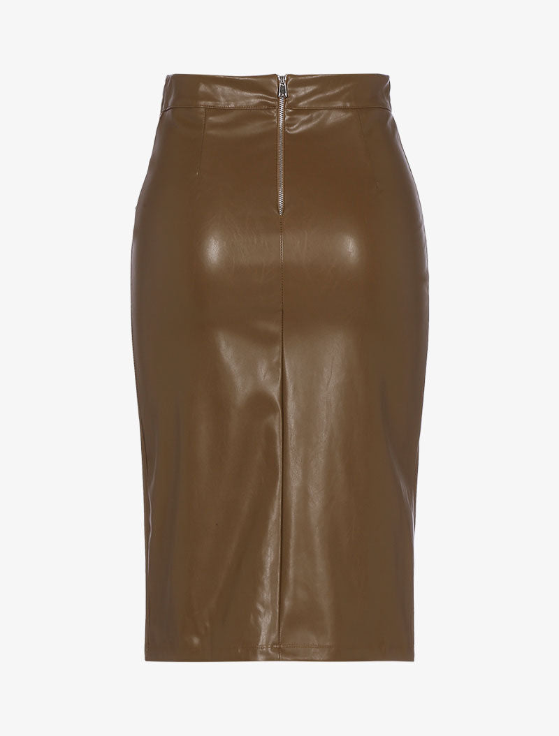 Jupe en simili à boutonnière - marron - 2