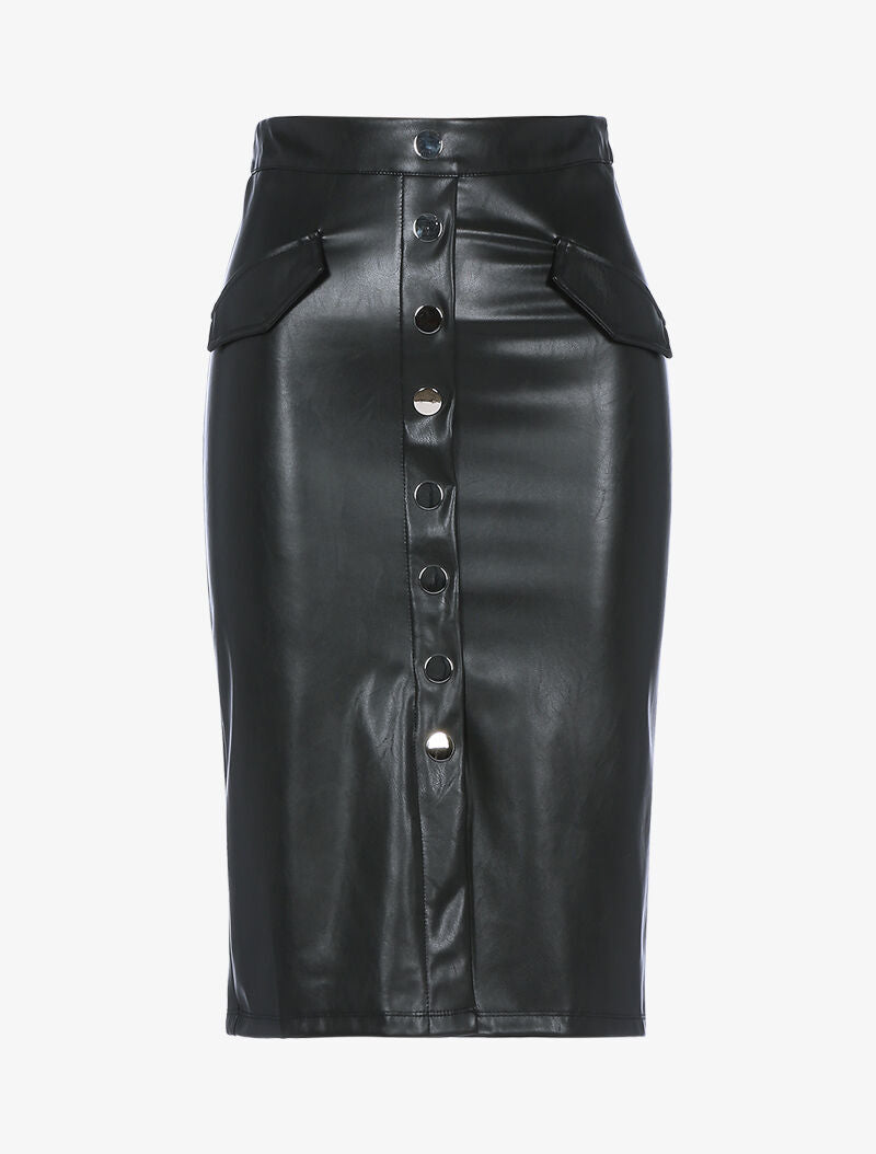 Jupe en simili à boutonnière - noir - 3