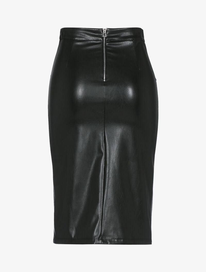 Jupe en simili à boutonnière - noir - 2