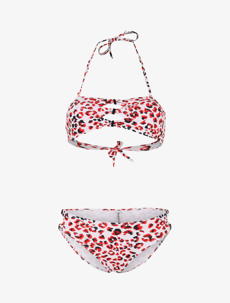 Bikini à découpes imprimé léopard - rouge - 3