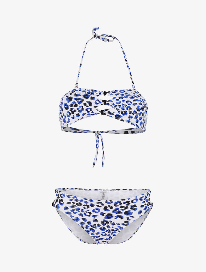 Bikini à découpes imprimé léopard - bleu - 1