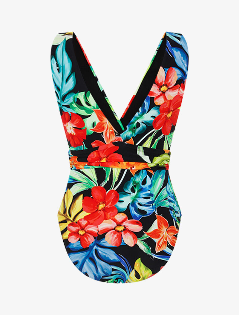 Monokini à bretelles larges et imprimé tropical - noir - 2