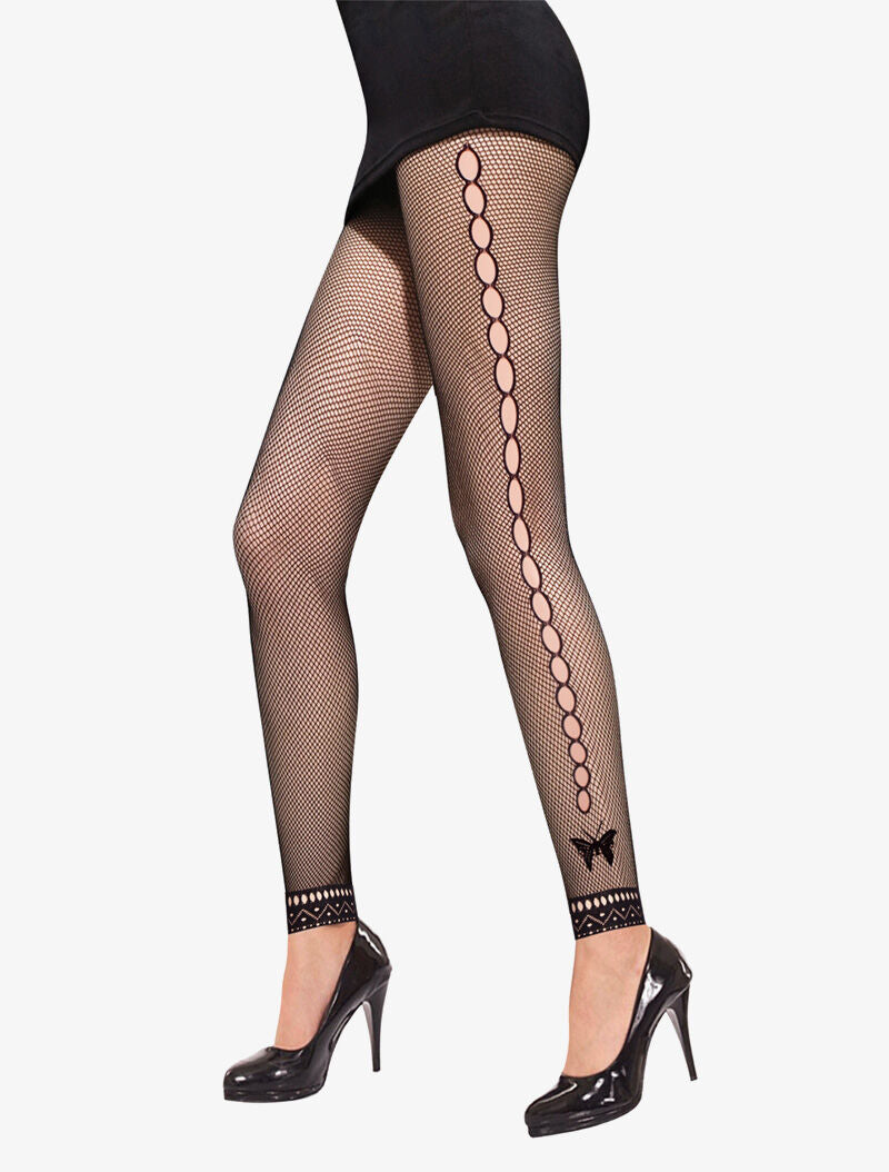 Collants sans pieds ajourés à détails papillons - noir - 1
