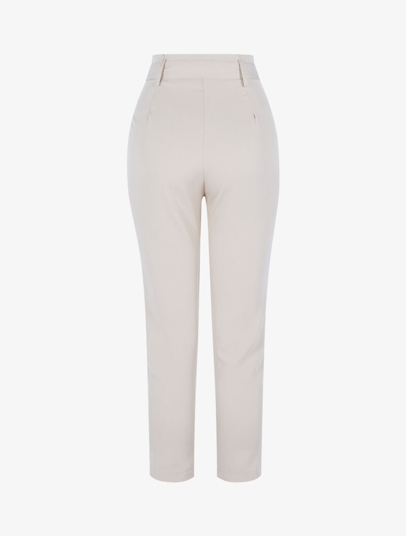 Pantalon taille haute à plis permanents - beige - 2