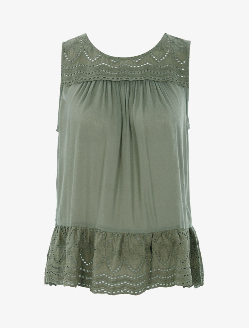 Top à détails style crochet - kaki - 1