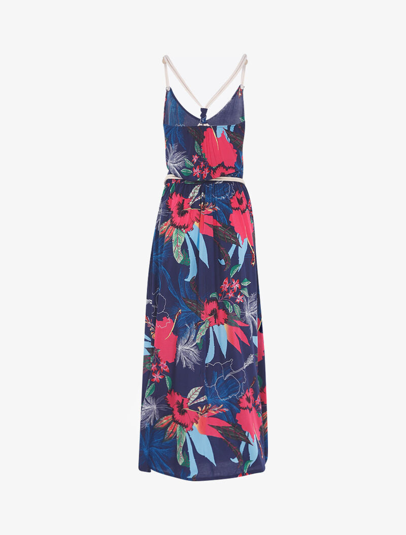 Robe à imprimé tropical et détails style cordes - marine - 2