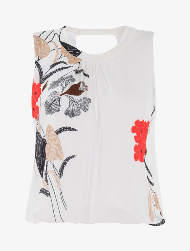 Top coupe boule fleuri - ecru - 1