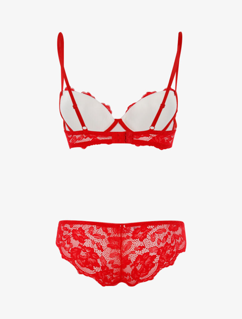 Ensemble dentelle doublée et tanga - rouge/blanc - 2