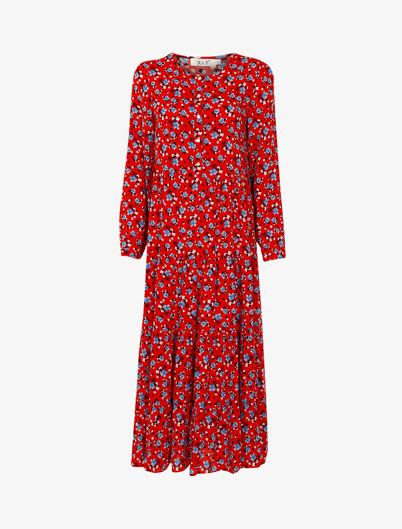 Robe fluide à imprimé floral - rouge - 1
