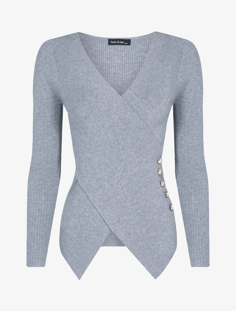 Pull côtelé à pans croisés - gris clair - 3
