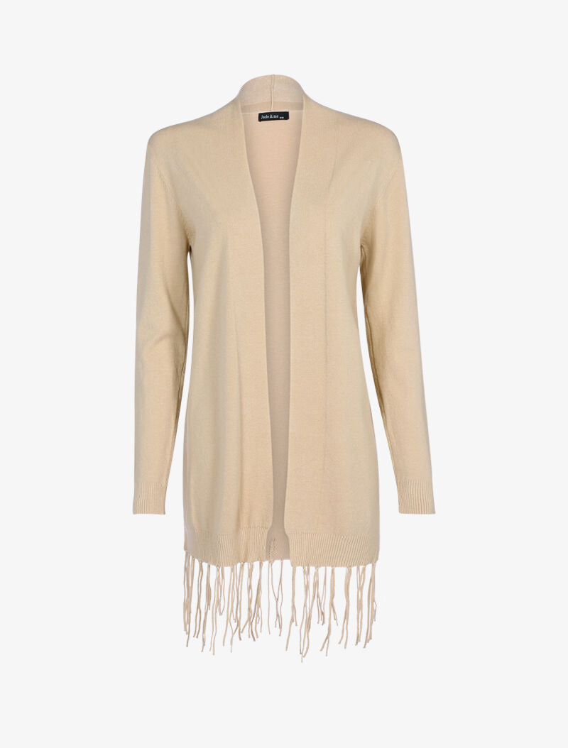 Gilet doux à bords frangés - beige - 1