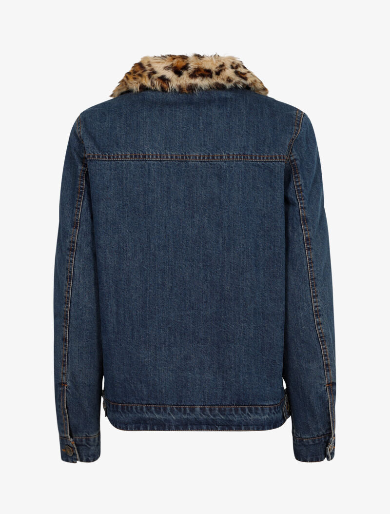 Veste en jean à col style léopard - bleu denim - 2