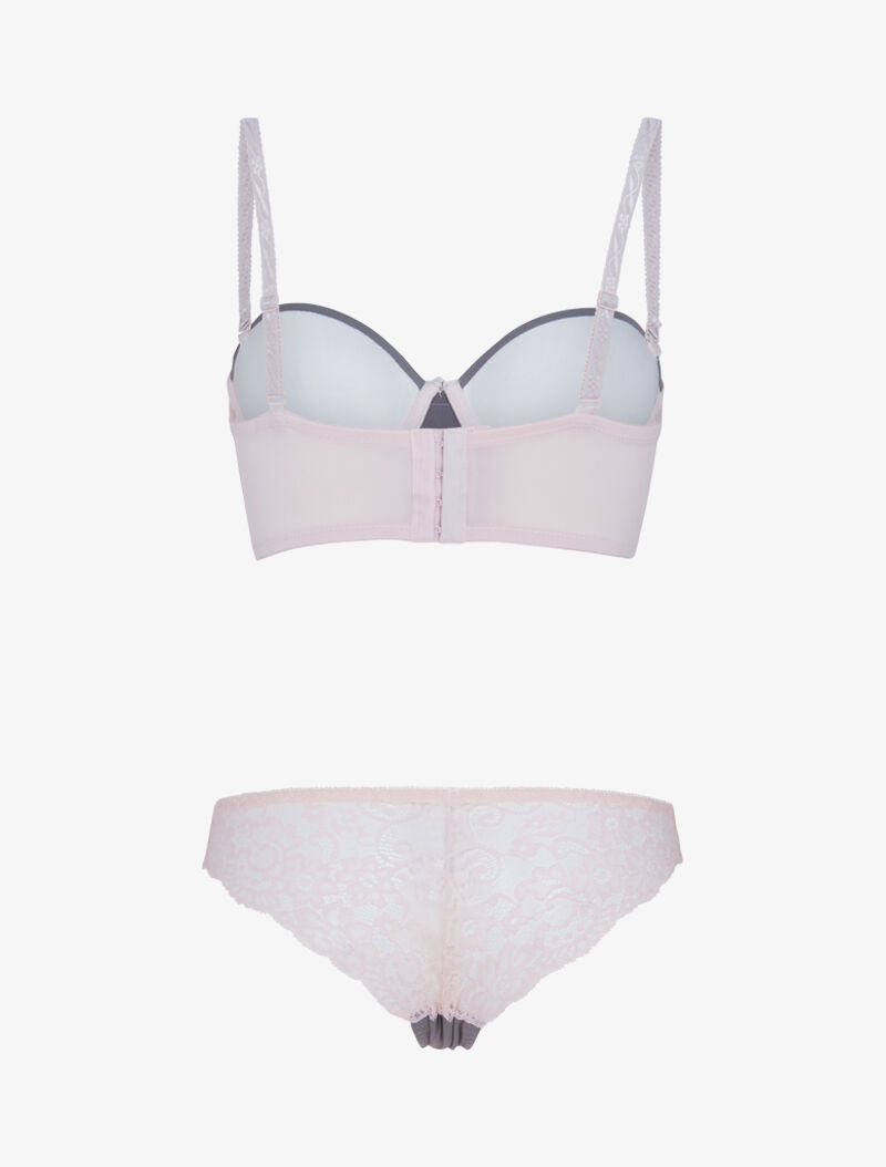 Ensemble bustier à détails dentelle - gris foncé/rose poudré - 2