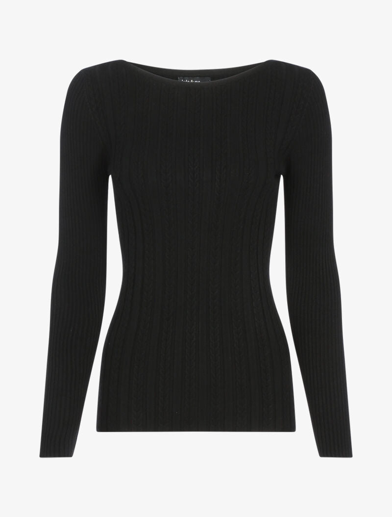 Pull côtelé à bandes en maille tressée - noir - 1