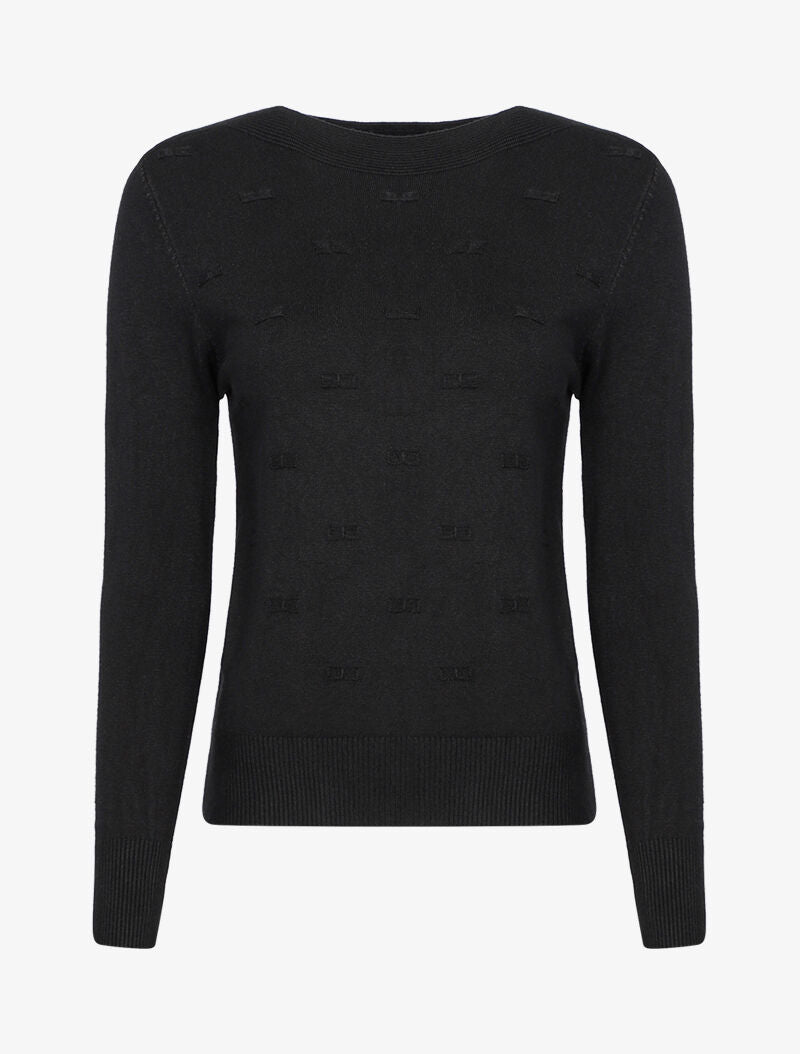 Pull fin à relief style flots - noir - 3