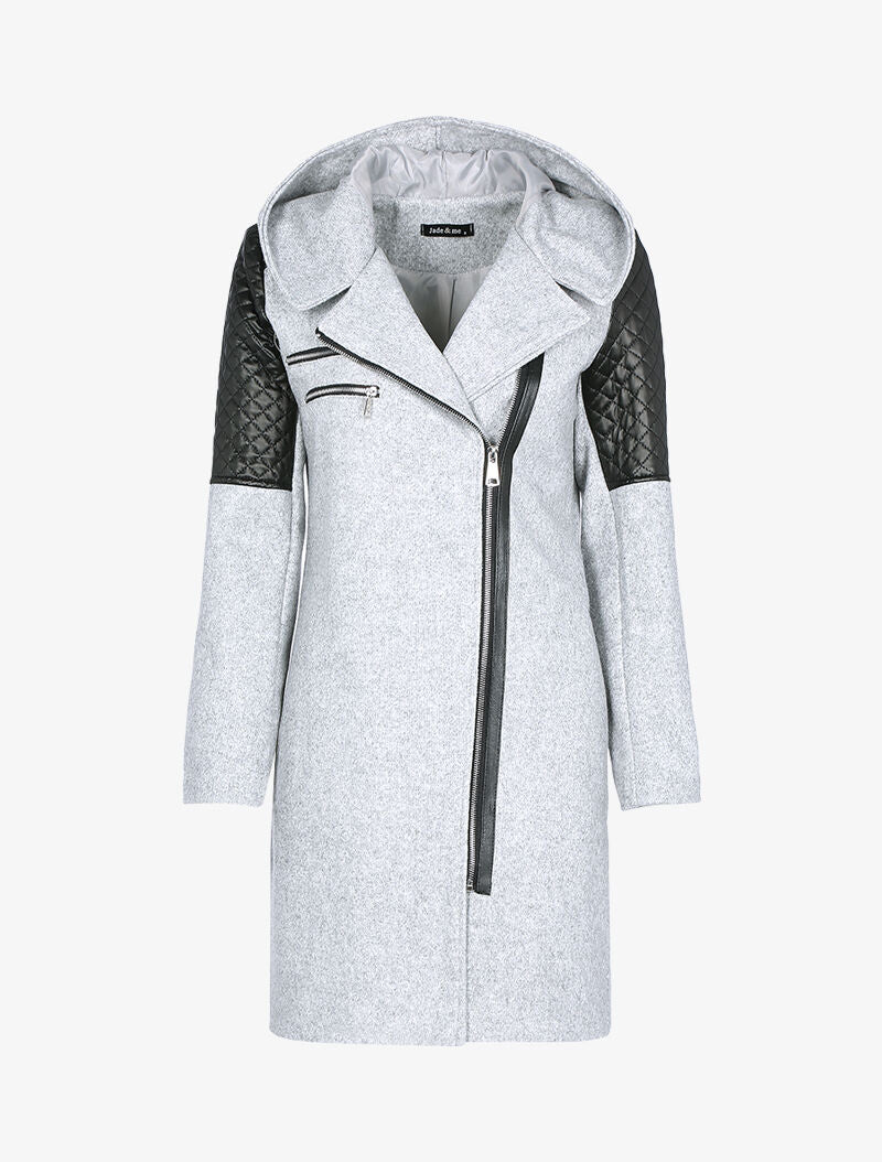 Manteau à zips et épaules matelassées - gris clair - 3