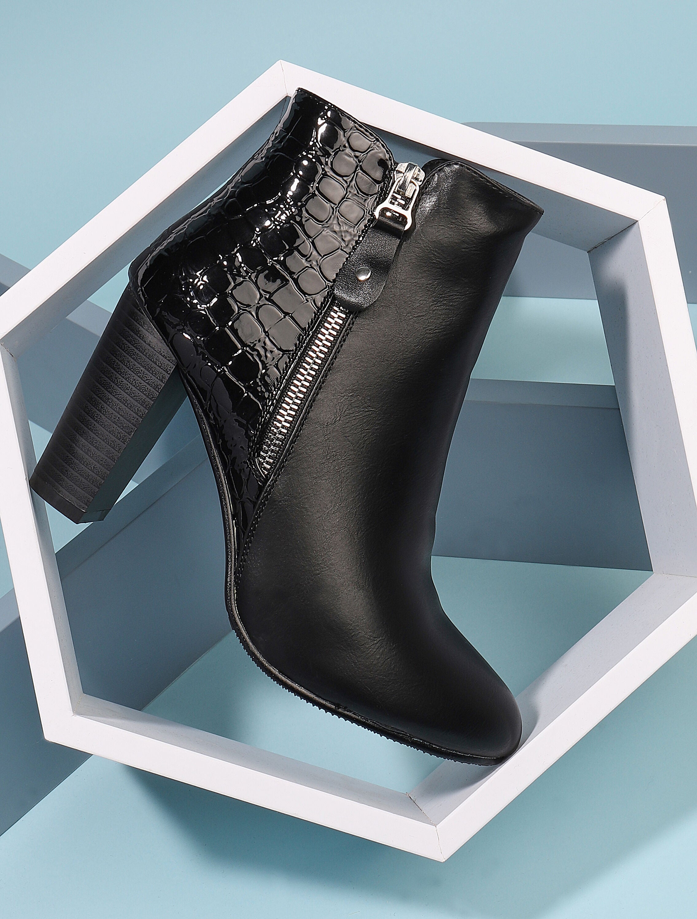 Bottines à talons et contrefort écailles - noir - 6