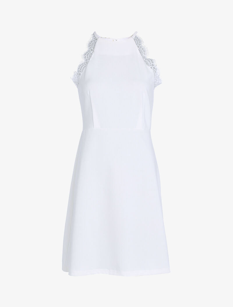 Robe à col américain et dentelle - ecru - 3