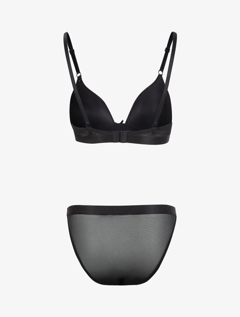 Ensemble en dentelle fleurie et résille - noir - 2