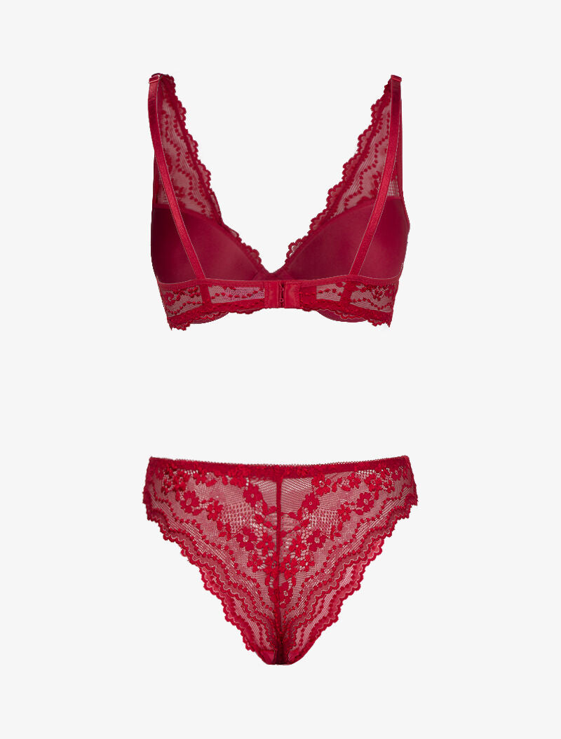 Ensemble soutien gorge ampliforme en dentelle fleurie - rouge - 2