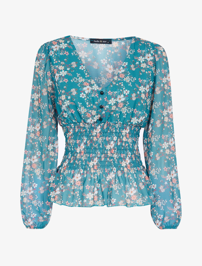 Top boule à imprimé floral - turquoise - 3